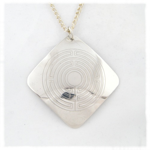 Large silver labyrinth pendant